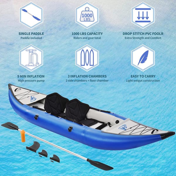 12 ft. Blue Vinyl Foldable Fishing Touring Kayaks Portable Recreational Touring Kayak with Paddle and Air Pump