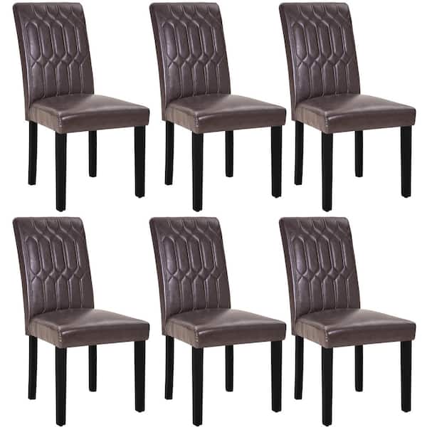Upholstered Dining Chairs Set of 6, Modern PU Leather, Solid Wood Legs with Rubber Footpads, Coffee Kitchen Table Chairs