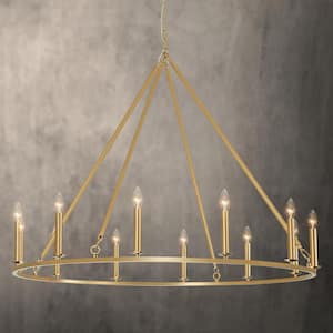 Sydney 47 in. 12-Light Gold Candle Style Wagon Wheel Chandelier