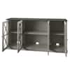 Twin Star Home Fairfax Oak Sideboard with doors open, showing interior shelving.