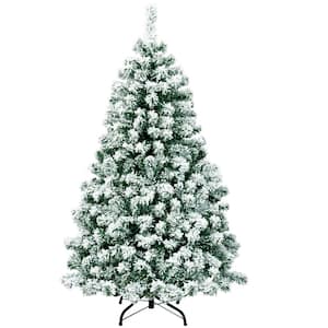 4.5 ft. Pre-Lit Snow Flocked Artificial Christmas Tree Hinged Pine Tree Holiday Decoration