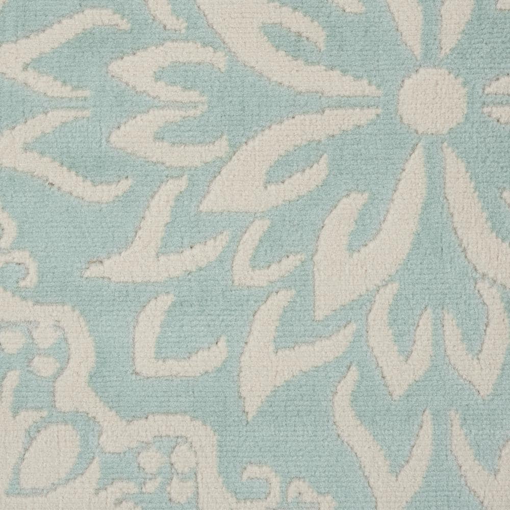 Ivory and Green Floral Synthetic Rectangular Rug 8' x 10'