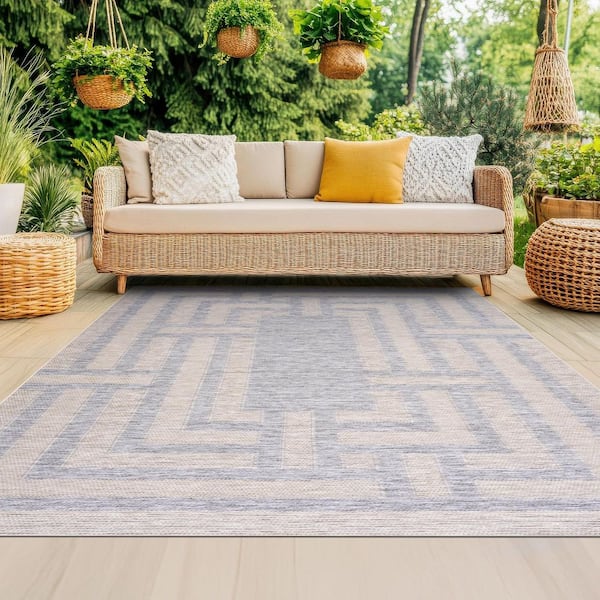 Bailey Natural 5 ft. x 7 ft. Transitional Geometric Flat Weave Polypropylene Rectangle Indoor/Outdoor Area Rug