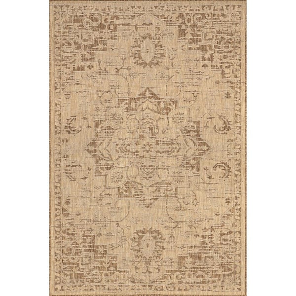 nuLOOM Becki Traditional Medallion Beige 10 ft. x 12 ft. Indoor/Outdoor Area Rug