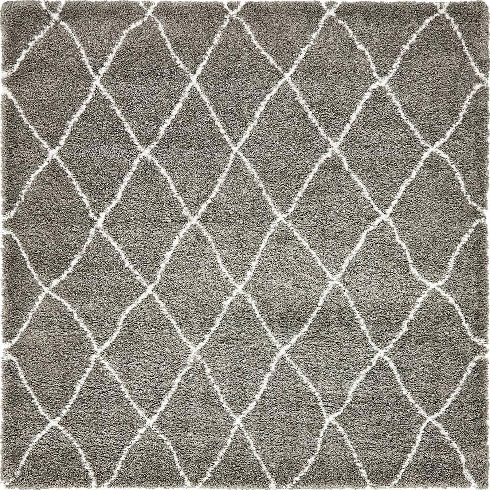 Gray Square Trellis Shag Synthetic Indoor Rug