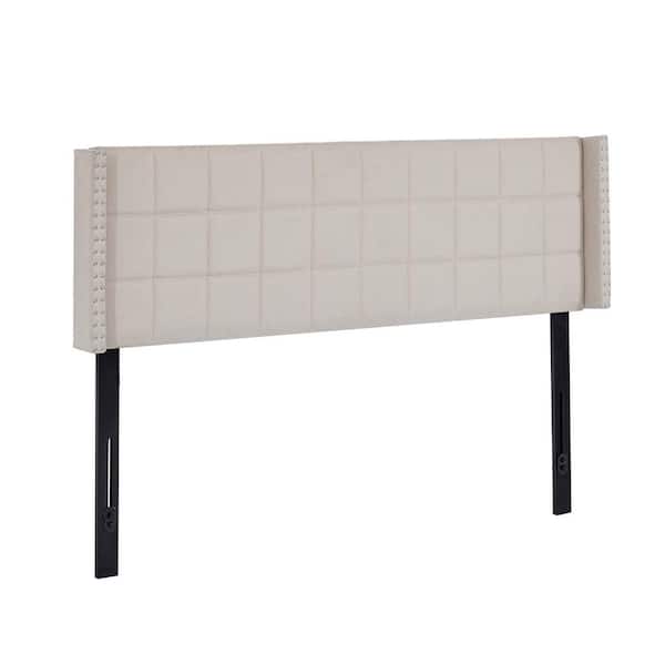 VECELO Upholstered Headboard Queen Size Bed, Linen Double Wingback Headboard, 6-Adjustable Position from 40 in. 49.8 in. Beige