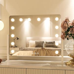 20 in. W x 16 in. H LED Light Rectangular Metal Framed Makeup Vanity Mirror White Hollywood Mirror