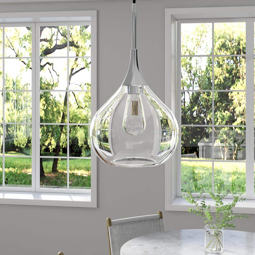 Ida 9.5" Polished Nickel and Clear Glass Pendant Light