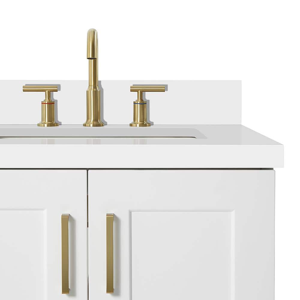 White Freestanding Single Sink Bathroom Vanity with Quartz Top