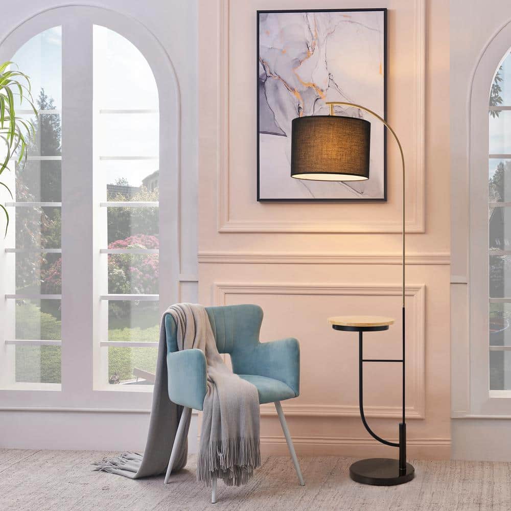Danna 65" Black Arc Outdoor Floor Lamp with Table & USB Port