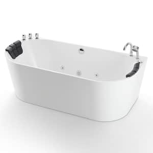 Luxury 71 in. Center Drain Acrylic Freestanding Flatbottom Whirlpool Bathtub in White with Faucet