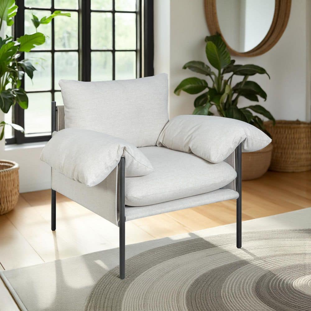 Bloom Soft Oat Fabric Accent Chair with Arms and Black Finish