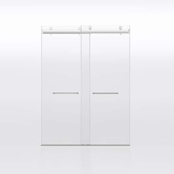60.04 in. W x 76 in. H Sliding Frameless Shower Door with Tempered Glass, Brushed Nickel