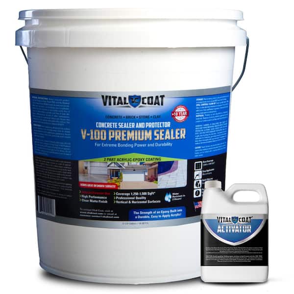 VITAL COAT V-100 Premium 46 lb. Water Base Acrylic Epoxy Natural Clear Concrete Masonry and Stone Sealer