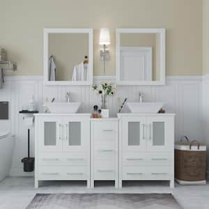 Ravenna 60 in. W Bathroom Vanity in White with Double Basin in White Engineered Marble Top and Mirror