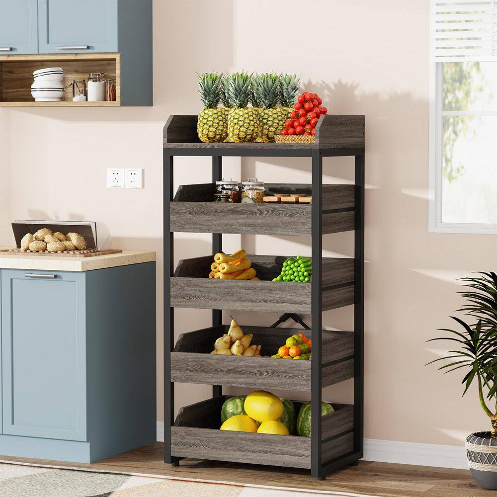 Gray Wood 46 in. H Pantry Cabinet with Pull-Out Snack Stand, 5-Tier stroage Cabinet for Living Room, Kitchen, Home price history on PriceWatchPro