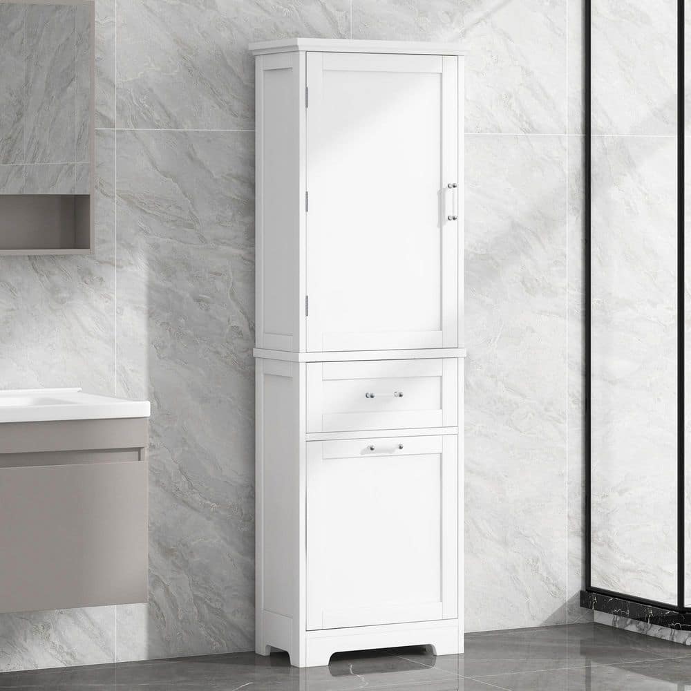 20 in. W x 14 in. D x 68 in. H White MDF Linen Cabinet with 2-Different Size Drawers and Adjustable Shelf in White price history on PriceWatchPro