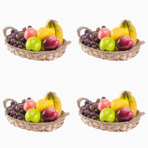 Vintiquewise Seagrass Small Fruit Bread Basket Tray with Handles (Set of 4)