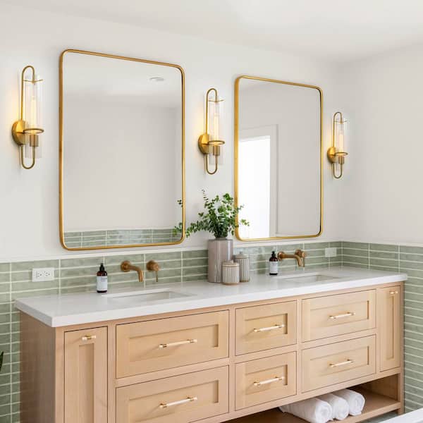 Miraletto 20.47 in. H. 1-Light Brushed Gold Wall Sconce Modern Cylinder Bathroom Vanity Light with Ribbed Glass Shade