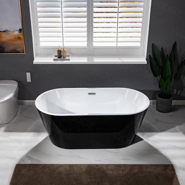 Kolt 59 in. Acrylic FlatBottom Double Ended Bathtub with Brushed Nickel Overflow and Drain Included in Black