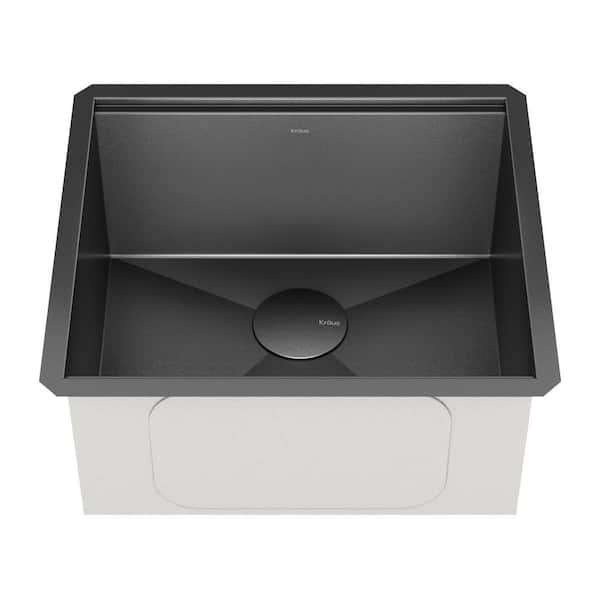 KRAUS Kore 21 in. Undermount Single Bowl 16 Gauge Black Stainless Steel Kitchen Workstation Sink with Accessories