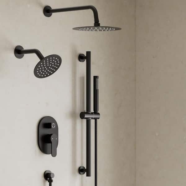 3-Spray Wall Mounted 10 and 6 in. Dual Shower Head and Handheld Shower Head in Matte Black(Valve Included)