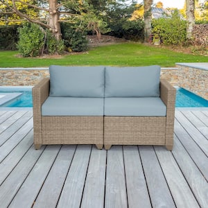 Maui Metal Outdoor Loveseat with Sky Blue Cushions