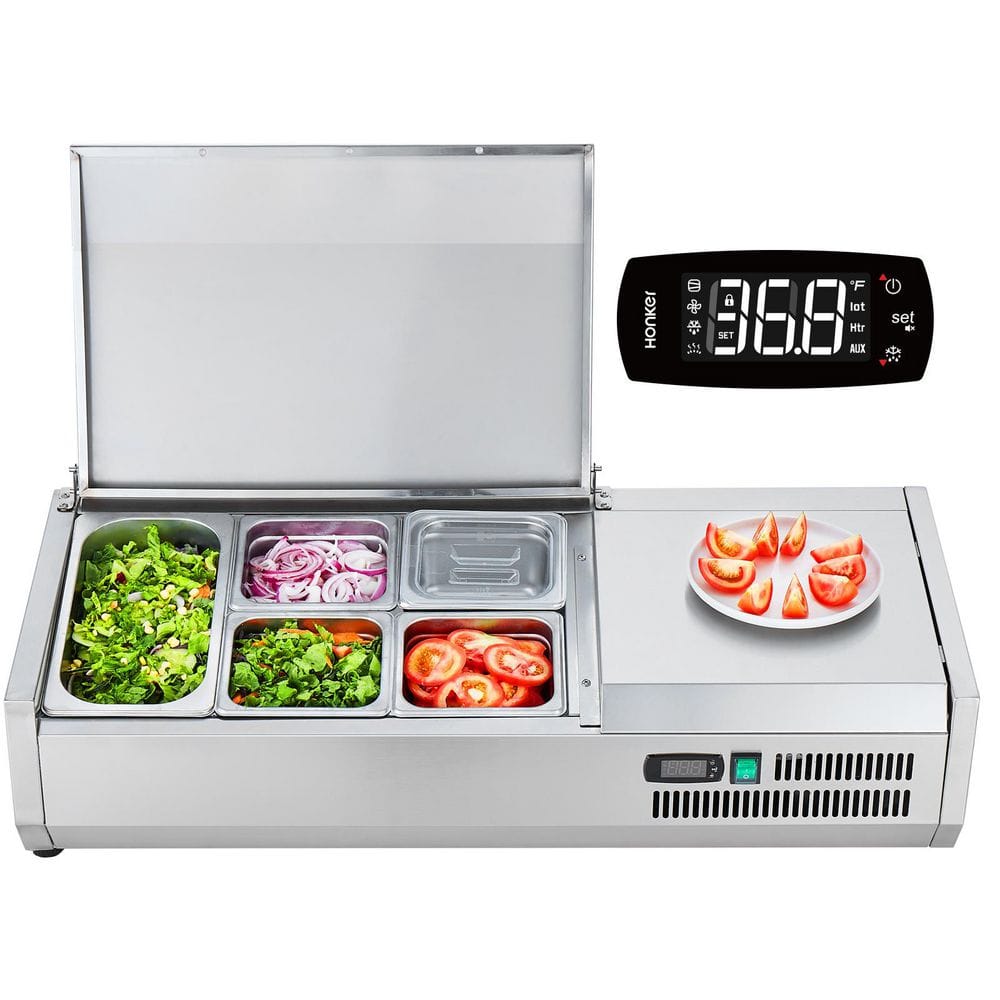 Refrigerated Condiment Prep Station, 130-Watt Countertop Refrigerated Condiment Station, with 1 1/3 Pan and 4 1/6 Pans