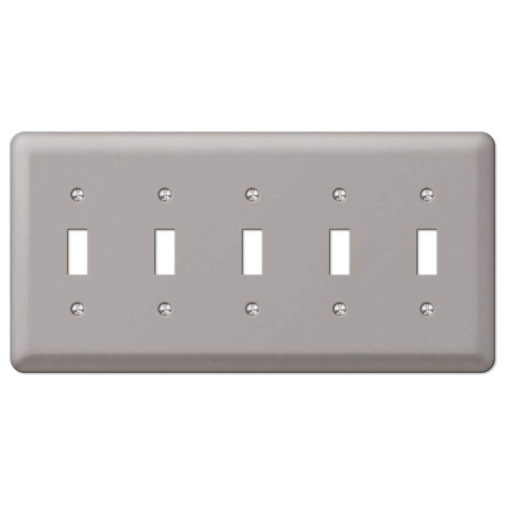 Brushed Nickel 5-Gang Steel Toggle Wall Plate