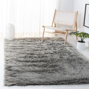 Faux Sheepskin Gray Doormat 3 ft. x 5 ft. Solid Area Rug