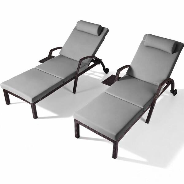 Gray 2set Patio Chaise Lounge Chairs Outdoor with 5 Adjustable Backrest for Patio
