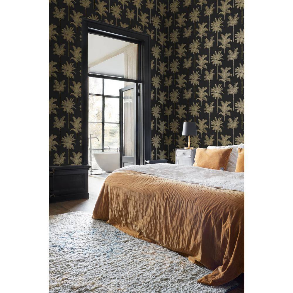 Taj Black and Gold Palm Trees Non-Woven Wallpaper