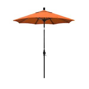 7.5 ft. Bronze Aluminum Market Collar Tilt Crank Lift Patio Umbrella in Tangerine Sunbrella