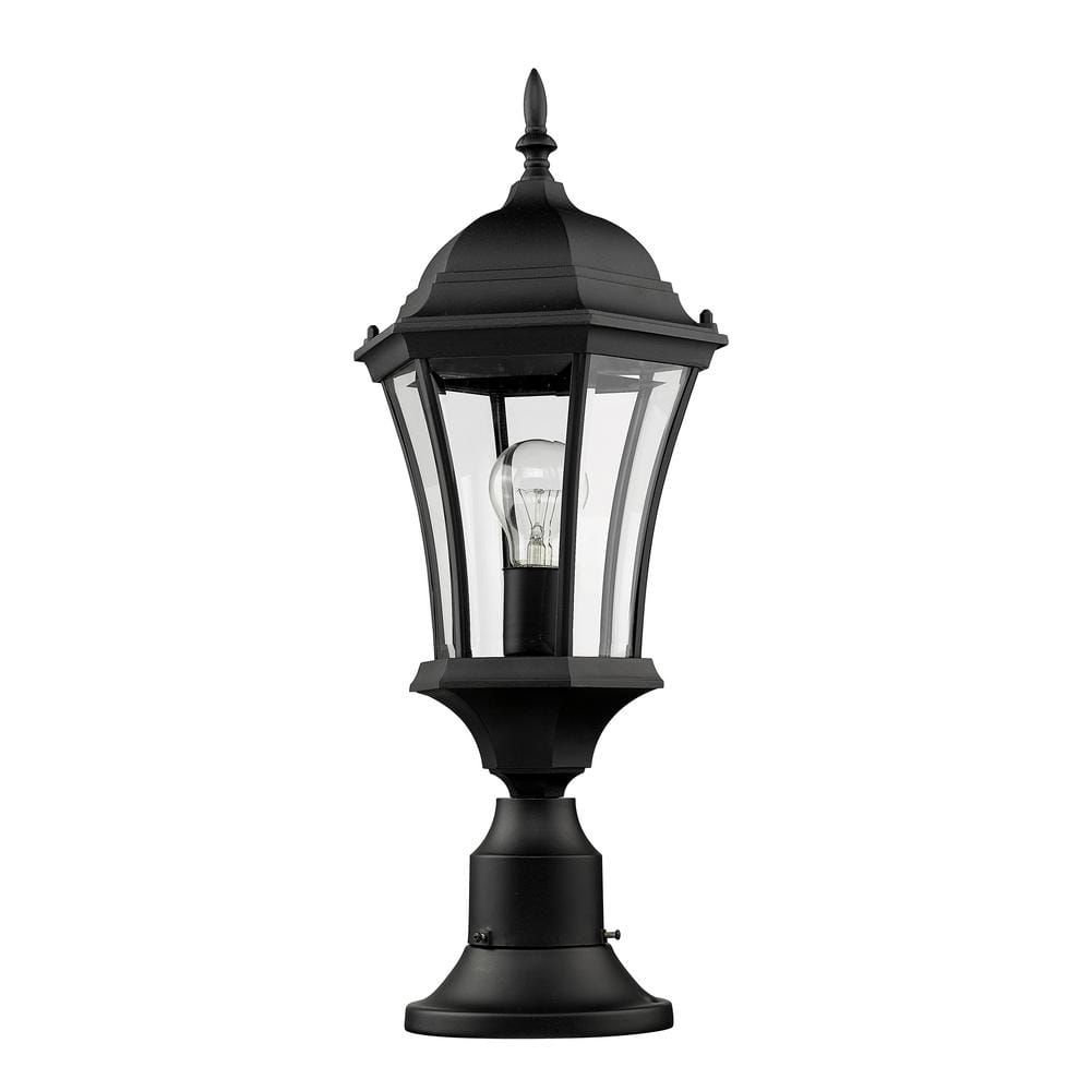 Black Aluminum Traditional Outdoor Pier Mount Light with Clear Glass