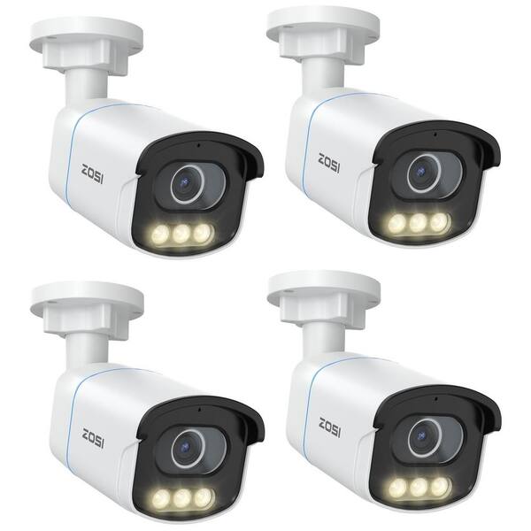 ZOSI C186 5MP 3K POE Outdoor Hardwired Home Security Camera, Aurora Lux Color Night Vision 4-Pack