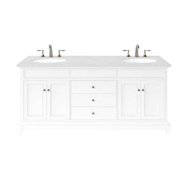 Elite Stamford 72 in. Double Sink White Bath Vanity with White Carrara Quartz Top (Assembled)