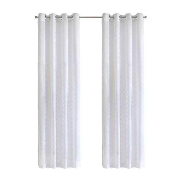Regina White Polyester Chevron Textured 52 in. W x 108 in. L Grommet Indoor Sheer Curtain (Single Panel)