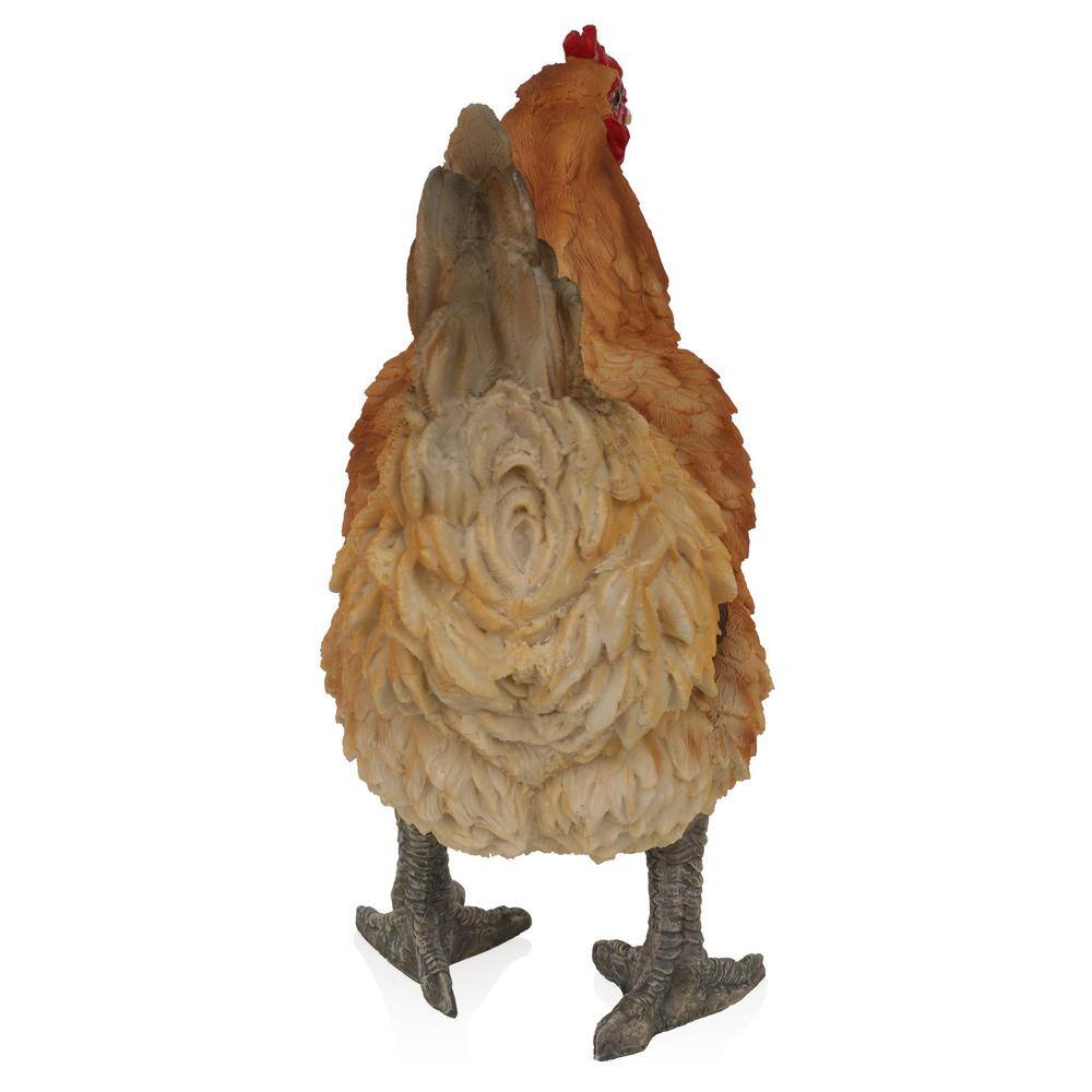 Rustic Orange and Red Polyresin Standing Hen Statue, 14" Height