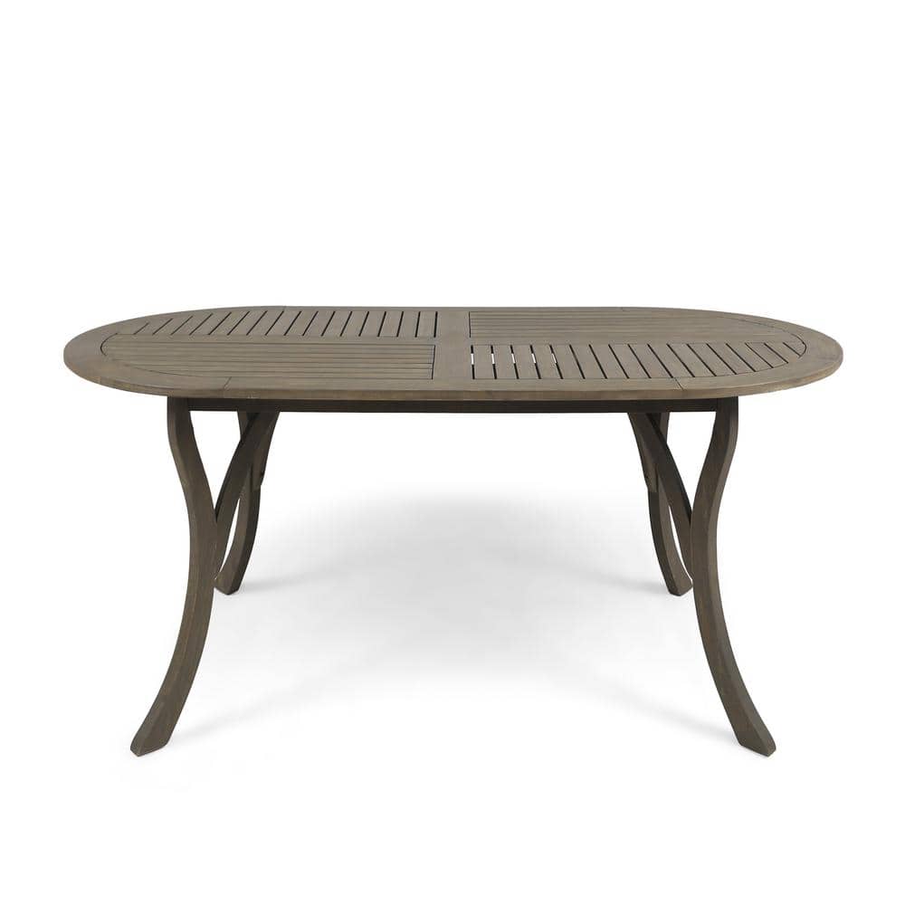 Calm Gray Acacia Wood Oval Outdoor Dining Table for 6