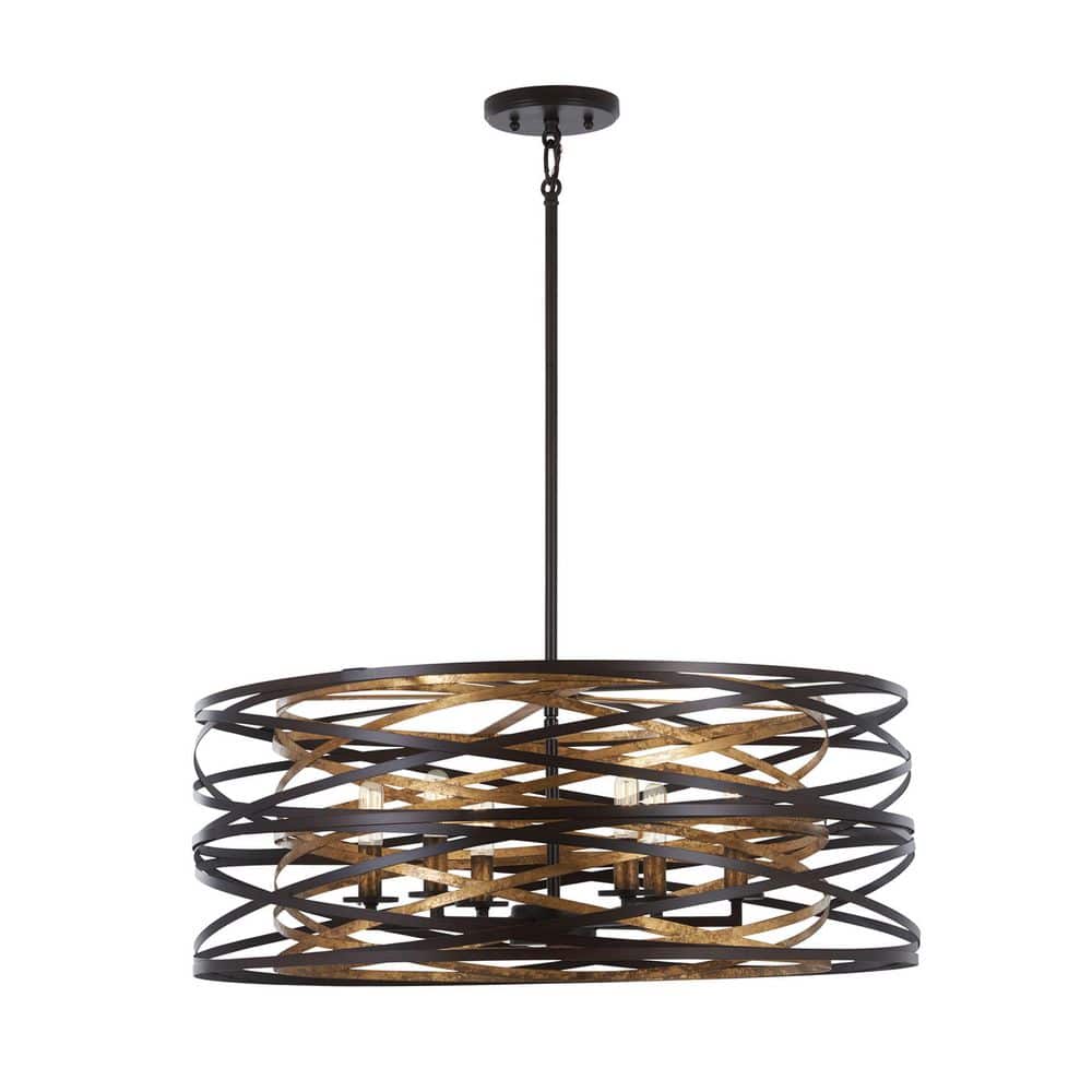 Vortic Flow 6-Light Contemporary Pendant in Dark Bronze with Mosaic Gold