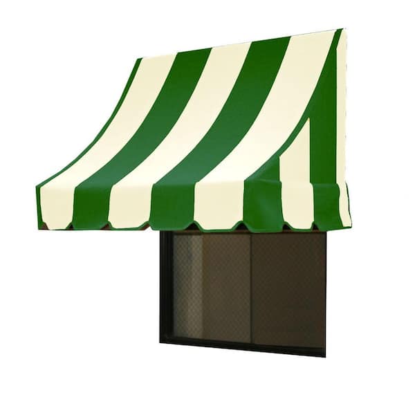 AWNTECH 6.38 ft. Nantucket Fixed Awning 76.5 in. W x 44 in. H x 36 in. D Acrylic Fabric in Forest/White Stripe