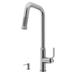 Hart Angular Single Handle Pull-Down Spout Kitchen Faucet Set with Soap Dispenser in Stainless Steel
