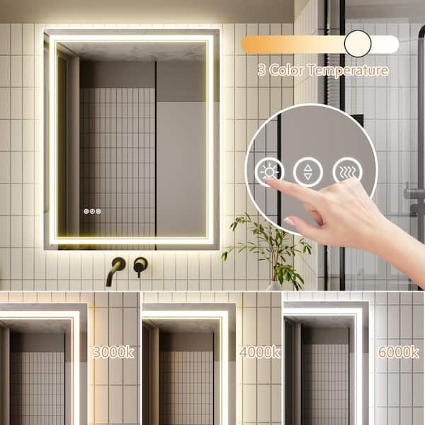 32 in. W x 40 in. H Rectangular Frameless LED Light Dimmable Anti-Fog Wall Bathroom Vanity Mirror