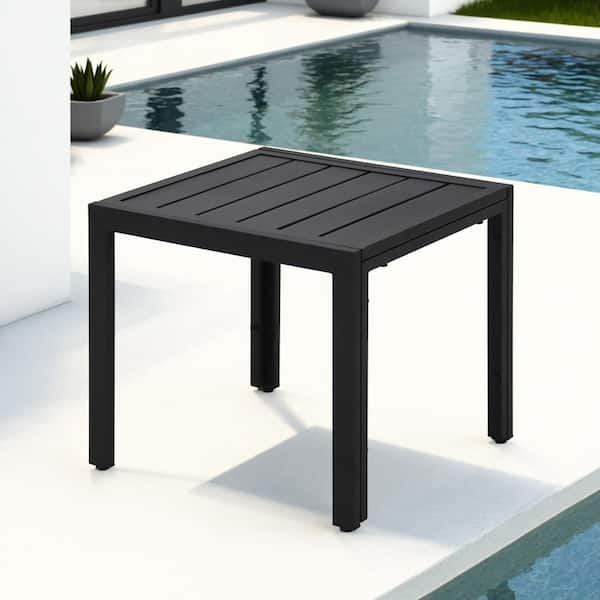Maypex Black Metal Patio Outdoor Side Table End Table with Slat Top