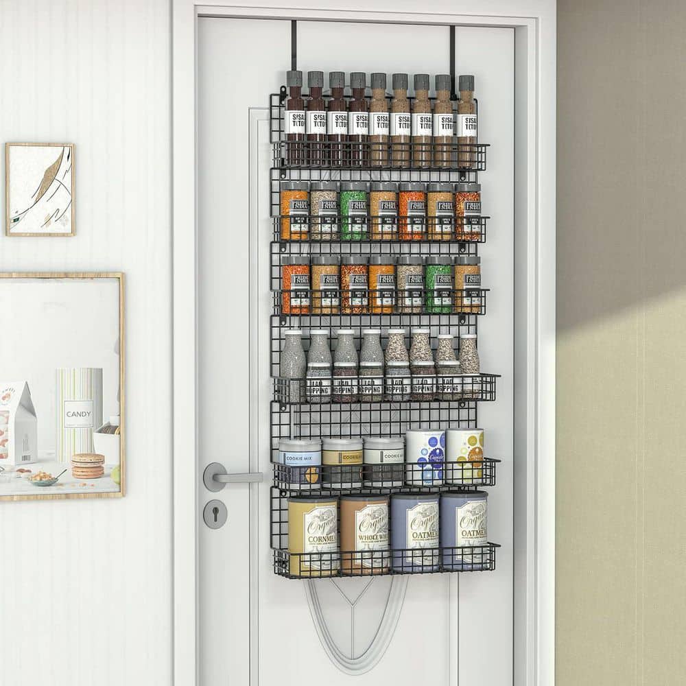6-Shelf Black Wall Mounted Over Door Spice Rack Organizer Large Capacity Adjustable Iron Storage price history on PriceWatchPro