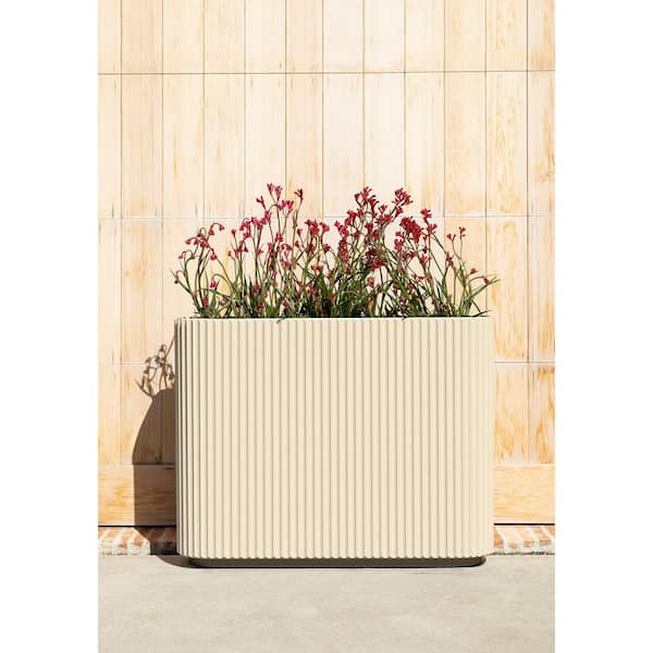 Demi Series Span 36 in. Rectagular Plastic-Stone Planter-(Sand)