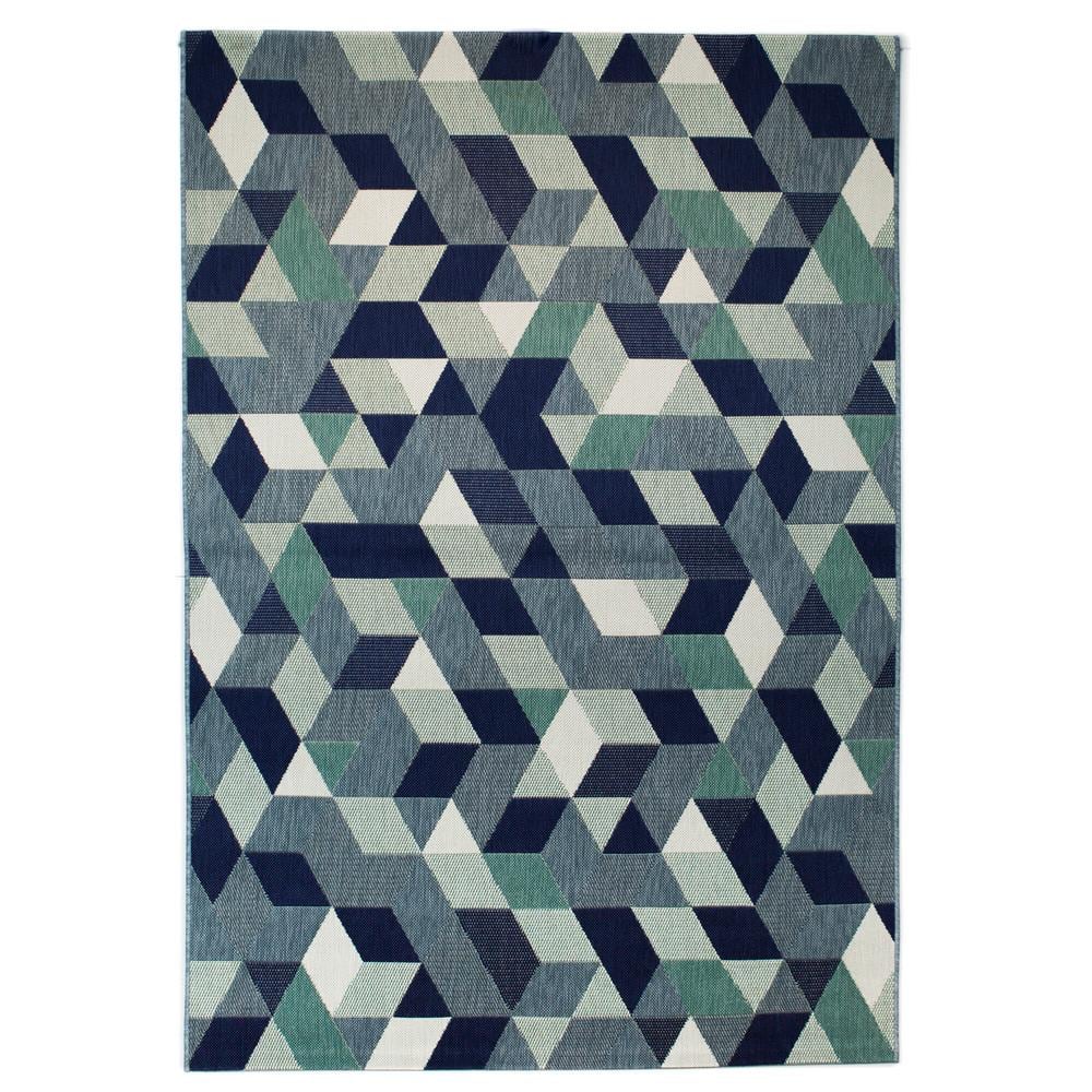 Braided Blue Geometric 8' x 10' Easy-Care Outdoor Rug
