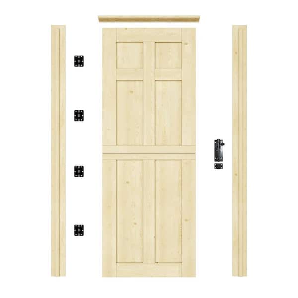 32 in. x 80 in. Solid Pine Universal 6-Panel Unfinished Dutch Wood Prehung Front Door with Quick Assemble Jamb