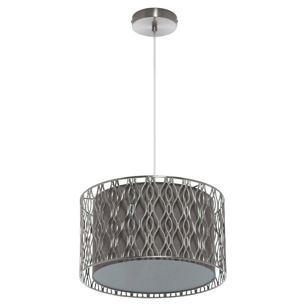 River of Goods Sinoun 14 in. 1-Bulb Silver Metal Pendant Light with Stone-Color Fabric Shade