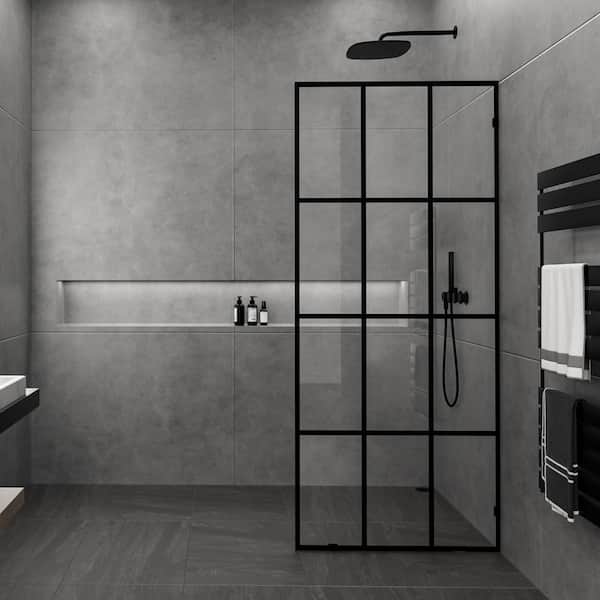 mortix 34 in. W x 72 in. H Fixed Single Panel Shower Screen Frameless Shower Door in Matte Black with Clear Glass